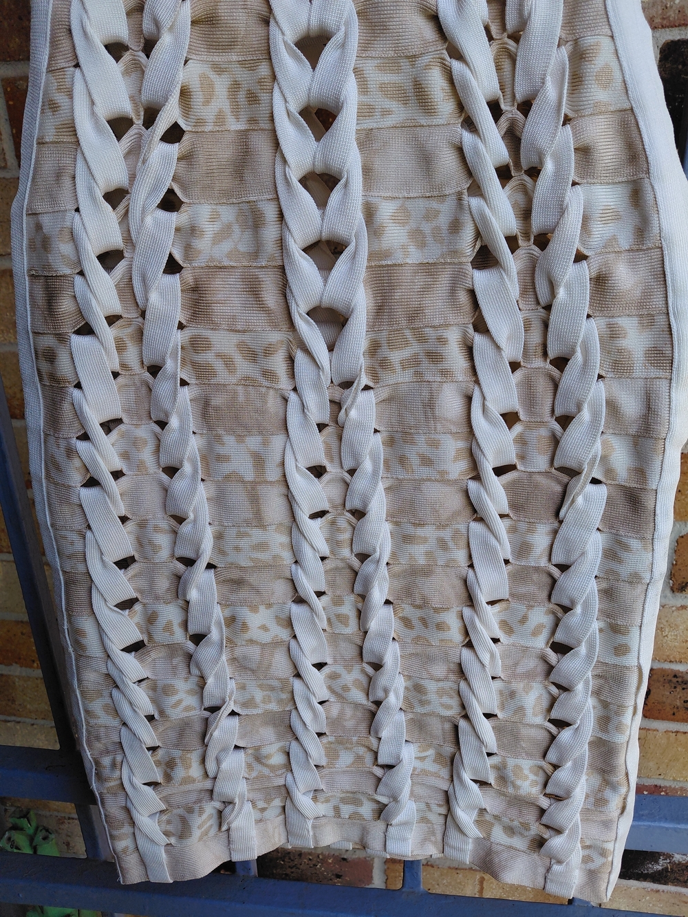 Herve Leger Cream Braided V‑Neck Mini Bodycon Dress - Picture 3 of 7